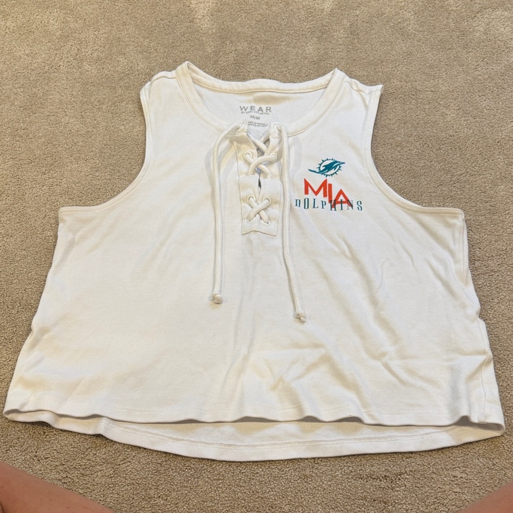 Miami Dolphins White Lace-Up Tank Top